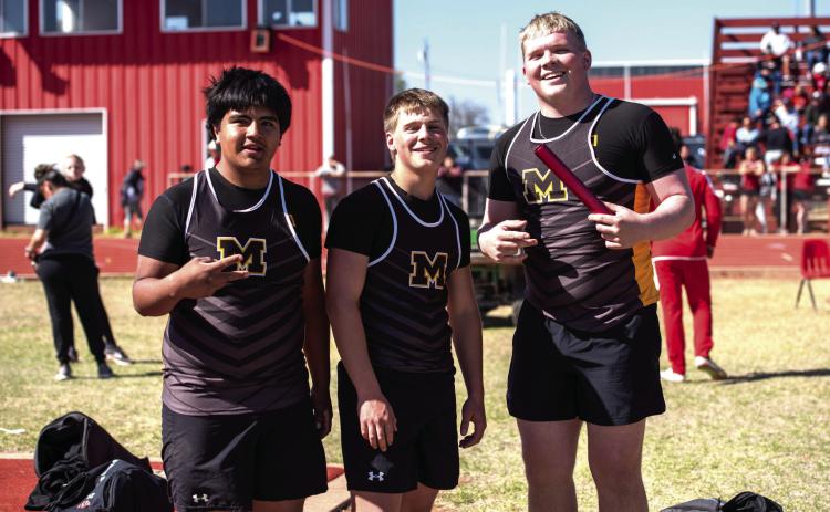 'FAT BOY' 4X100 RELAY TEAM members pictured left (l to r) Dario Gonzales, Mack Davis, Tate Wagner and Zeke Hernandez (not pictured) won silver at the Roby track meet. Other notable highlights from the meet include Danni Ruiz winning both the 400m and 800m. The girls 4X4 relay also brought home gold. Check back next week for more detailed sports reports. Nora Davis photo.