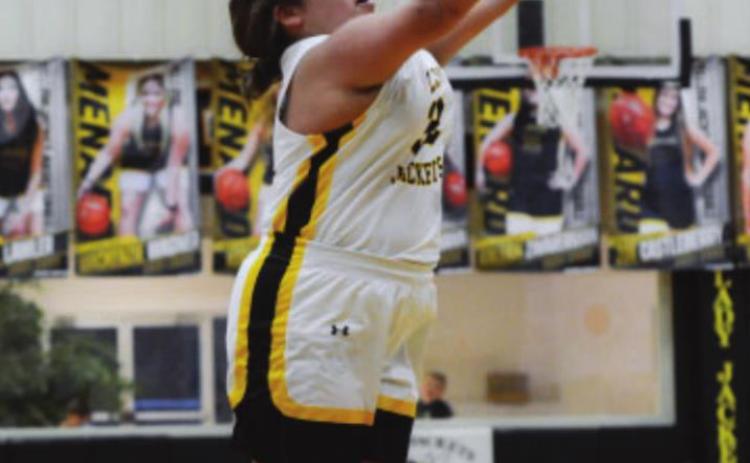 ABOVE- Menard’s Amber Ibarra sinks a 3-pointer against Paint Rock on Friday, January 14.