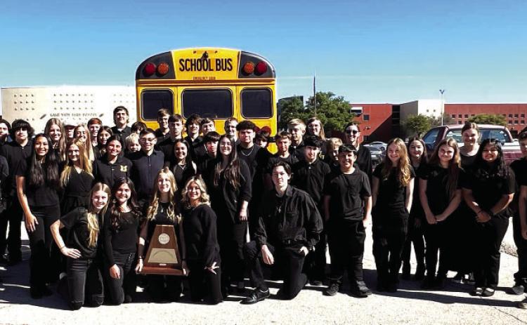 THE GOIN’ BAND FROM JIM BOWIE LAND pictured above with trophy, scored straight 1s, the highest score available, at the spring concert and sight reading contest, Thursday, March 28, 2024 in San Angelo. The band is under the direction of Rebekah Cook. Courtesy photo.
