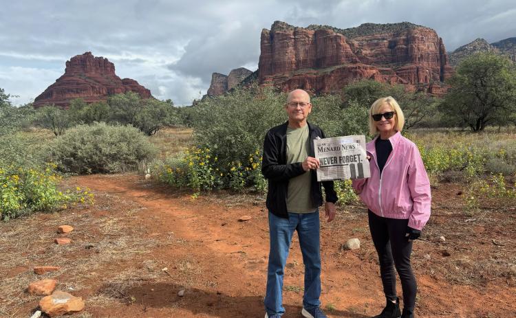 LEFT- Menard High School Alumni Lee Murchison and Beth Ann (Wright) Erhardt recently visit Sedona, Arizona, and thought to take us along among the scenic countryside. Thanks to Danette Murchison for sending us this photo!