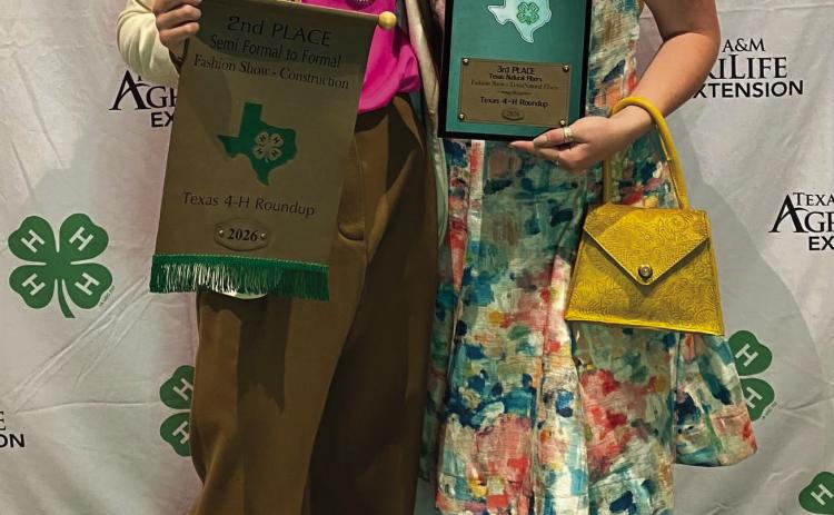HARD WORK NEVER GOES OUT OF STYLE- Makenzie Wright (l) and Jacey Sealy wow Texas 4-H Roundup with their sewing projects once again. Courtesy photo.