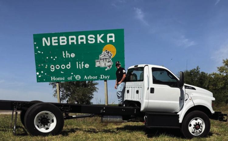 MVFD Chief Tyler Wagner with his deal of a new brush truck he picked up in nearby... Nebraska. Courtesy photo.