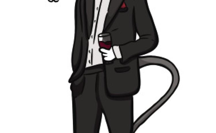 EVERY GIRL GOES CRAZY FOR A SHARP DRESSED RAT: The Menard Chamber of Commerce River Rat mascot donned formal attire for the chamber banquet.
