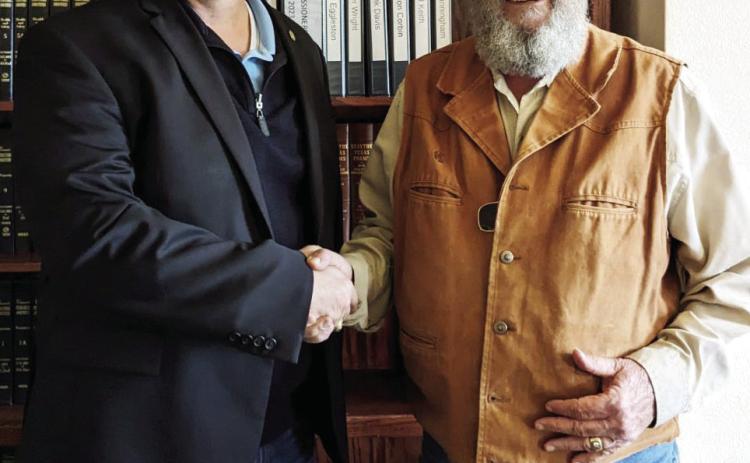 Menard County Judge Brandon Corbin, left, with newly appointed TSHL member Richard “Dick” Winters. Winters was apointed to an unexperied term and will be subject to election to retain his seat following the completion of this term. Courtesy Photo.