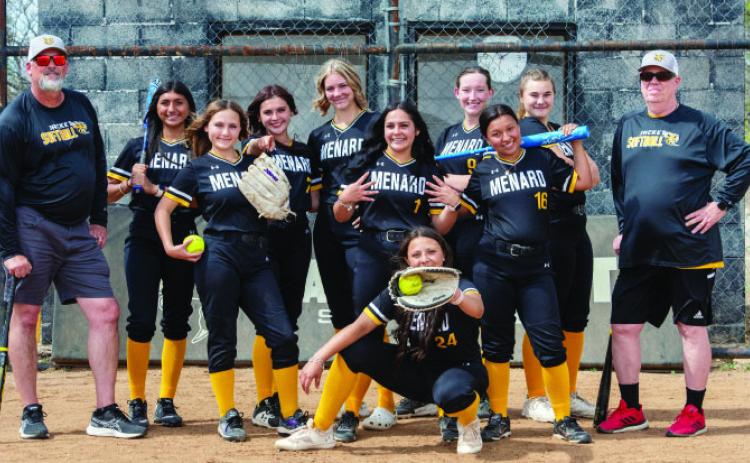 ABOVE- 2025 LADY JACKET SOFTBALL, L-R: Coach Dawson, Aubree Hernandez, Kailey Morris, Sabri Zamora, Mackenzie Compton, Tatum Ruiz, Kat Russell, Izabella Morales, Kylee Sommerville, Coach Campbell, Perla Pecina kneeling. Photo by Nora Davis.