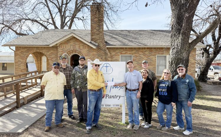 PEOPLE HELPING PEOPLE- Local Masonic Lodge leaders recently presented a donation check to the Hope House in Menard. Pictured left to right, representing the Lodge: James Lafosse, Tom Compton, Cody Mobley, Lodge Worshipful Master Jay Wright. Representing the Hope House is John Pollard, Bill Swope, Mary Chavez, Sarah Fusig, David Newton. Courtesy photo.