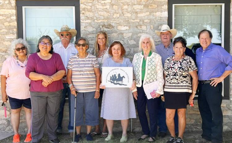 Menard County’s Historical Society recently hosted a group representing the Penatuhkah Comanche tribe and their trails partnership. Pictured left to right: Angela Garza (Comanche tribal member), Cathie Parker (Comanche tribal member), Jay Wright (MCHS), Marlene Cooper (Comanche tribal member), Tina Stanton (PCTP President-Elect), Sharan Spiller- Linebaugh (MCHS Vice President), Janice Modawell (PCTP), Bill Modawell (PCTP Treasurer), Beth Giles (Comanche tribal member), Brent Bratton (MCHS President).