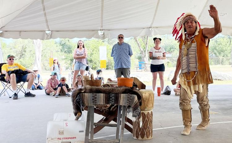 Menard’s own ‘Chief Broken Eagle,’ Ray Hernandez, continues to educate and entertain crowds across the state. Most recently he was in Crawford, TX, at their historical society’s July 4th festivities sharing history through presentations and conversations involving his authentic clothing, teepee, rain-stick and other items. Courtesy photos.
