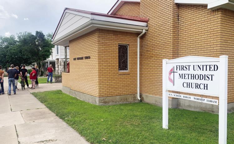 CHURCH MEMBERS filled the sanctuary of the First United Methodist Church in Menard on Monday. The meeting was called as the congregation’s official vote to disaffiliate from or to remain under the charge of the United Methodist Church organization. Methodist churches across the country will hold the same vote if they have not already. TMN photo.