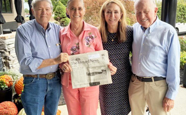 The Menard News recently made a 4,200 mile road trip through 13 states with stops for visiting and sightseeing. Pictured are two 1963 Menard graduates, Buddy Garrison (left) and Dr. Clem Kirkland (right), got together for a visit in Dayton, OH with their wives Doris and Dr. Jeanne. Thank you to the Garrisons for taking us along!