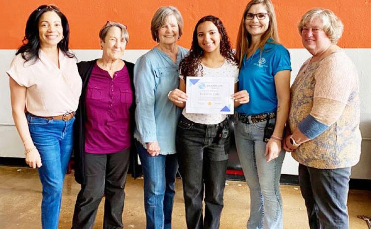 The Boys and Girls Club of Menard presented a Teen Employee Senior Scholarship to MHS senior Jailah Payton last Friday, for her outstanding service to the club. The Advisory Board raised $2,000 to help send Jailah to the University of Alaska at Anchorage, where she will pursue a career in nursing. Pictured left to right: Tiffany Parker, CEO of Boys &amp; Girls Clubs of the Concho Valley; Bride Roberts, Carole Duncan, Jailah Payton, Menard Unit Director Debbie Parker, and Norma Hitt. Courtesy photo.