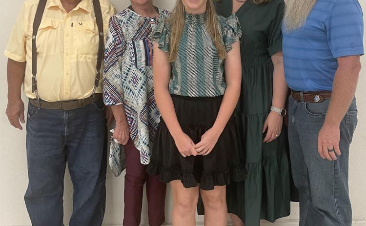 The Burch family attended the Area II SWCD banquet in Wall. pictured (l to r) grandparents Larry and Paula Burch, Caitlyn, and parents Cristy and Brandon Burch. Caitlyn Burch is a sixth grader from Menard Junior High School. She participates in the Hill County Youth Commercial Heifer Show and is 2nd Vice President of Menard’s Junior 4-H Club. In her free- time she likes to paly tennis and has a goal of winning State in high school. Caitlyn also enjoys playing her trumpet and piano.