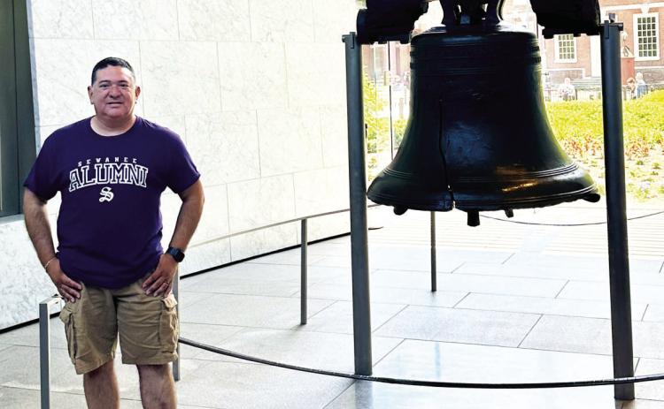 Rev. Roque at the Liberty Bell