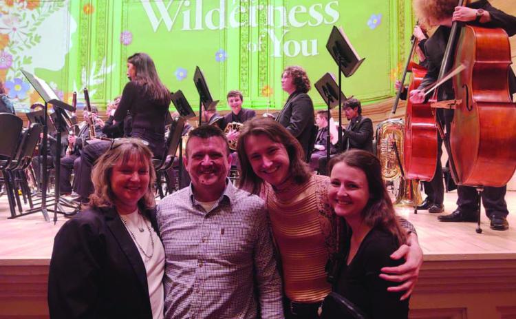 A FAMILY AFFAIR- Roy Brown (back center) on the Carnegie Hall stage before the WT A&amp;M Symphonic Band performance. Parents Lisa and Mike Brown, brother Chris Brown, and sister Danielle Brown were all in attendance for the once in a lifetime opportunity. Courtesy photo.