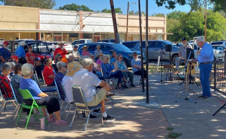On Tuesday, October 14, a Charlie Kirk remembrance service was held locally at American Legion Park in Menard. Calvary Episcopal’s Chris Roque provided an opening prayer, First Baptist Church of Menard Pastor Grady Arnold spoke on the occasion, and John Brantley led music and singing. Courtesy photo.