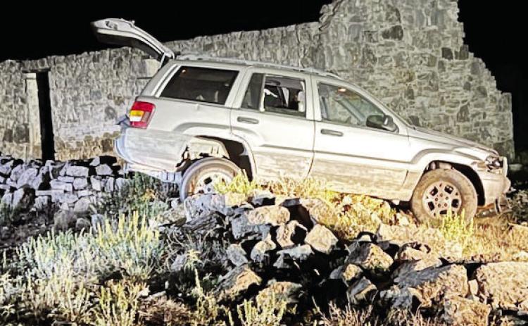 UP CLOSE, PRIVATE SITE TOUR- Kimble County Sheri Deputies and Texas DPS apprehended two suspects after their car high-centered on a ruins inside the Ft. McKavett State Historical Site. Courtesy photo.