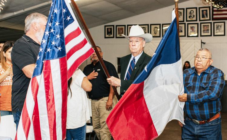 Terry Kelley and Butch Aguilar had the honor of opening the banquet by posting the colors. R. Guerrero, photo.