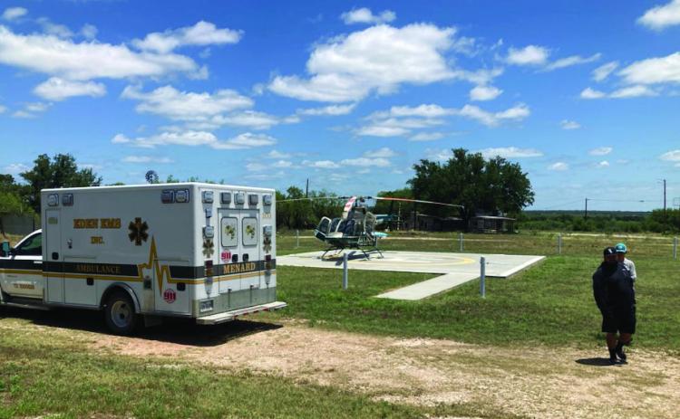 Shannon AirMed, pictured above, was able to land safely at the Ft. McKavett Volunteer Fire Department helipad to receive a critical patient from the local EMS. The helipad was paid for by generous donations from the community. Without those donations, the transfer would not have been possible, costing critical time in the emergency situation. Don’t forget your local volunteer fire departments when making donations, lives are saved! Courtesy photo provided by the Ft. McKavett VFD.