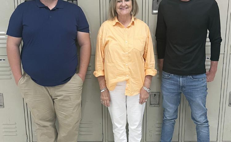 MENARD ELEMENTARY AND JH WELCOME NEW TEACHERS Ryan McCaffery, left, will teach PE; Gwenda Neal, center, is coming out of retirement to take on grades 1 and 2. Right is Ryan Gooch- JH History and MHS girls basketball coach. Happy to have you all; have a great year!