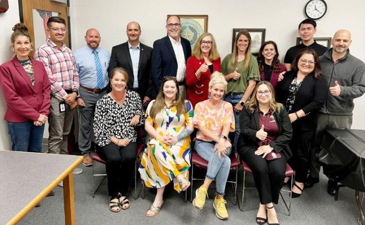 Frontera Healthcare Network and the Rural Health Initiative through Texas A&amp;M School of Medicine hosted a meet and greet for area agencies involved in the push to place physicians in rural areas. Pictured first row, left to right: Amy Bannowsky, Cassie Shelton, Paige Wright, Kate Murphy. Back row: Milissa Wright, Alexis Marquez, Jacob Hand, Judge Brandon Corbin, Curtis Donaldson, Dean Amy Waer, Jessica Wright, Mikki Hand, Erika Ramirez, Dave Arellano, and Dr. Faries. Courtesy photo.