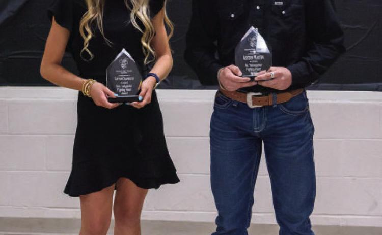 FIGHTING HEARTS- Taytum Chambless, left, and Ashton Martin are the 2024-'25 recipients of the coveted Fighting Heart Awards, which recognizes athletes who show determination on and off the playing field. Nora Davis, photo.