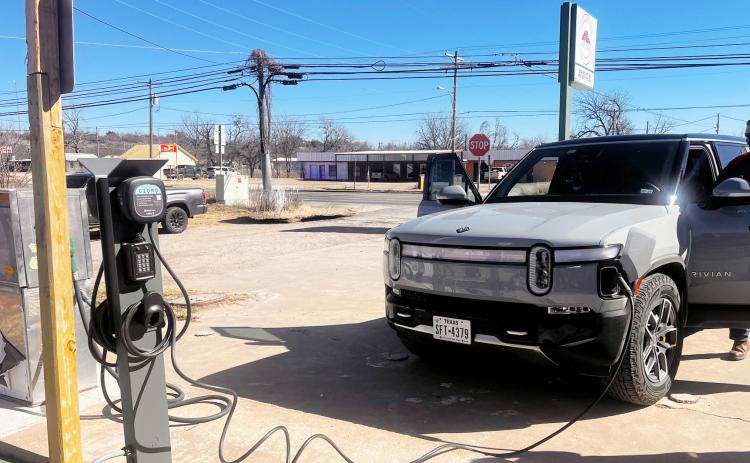 RECHARGE IN MENARD- Two LibertyPlugins EV charging stations (pictured above) are installed on the north side of The Menard Station. Each charging station is equipped with a QR code for seamless connection to the charging software and easy to understand instructions for patrons. TMN PHOTO.