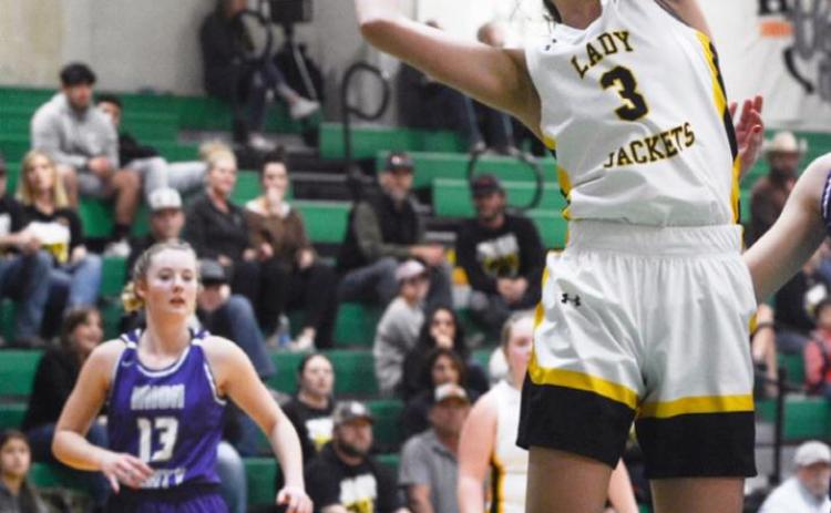 SHOOT FOR TWO- Senior Jalyn Montes goes up strong for a shot in her last high school basketball game.