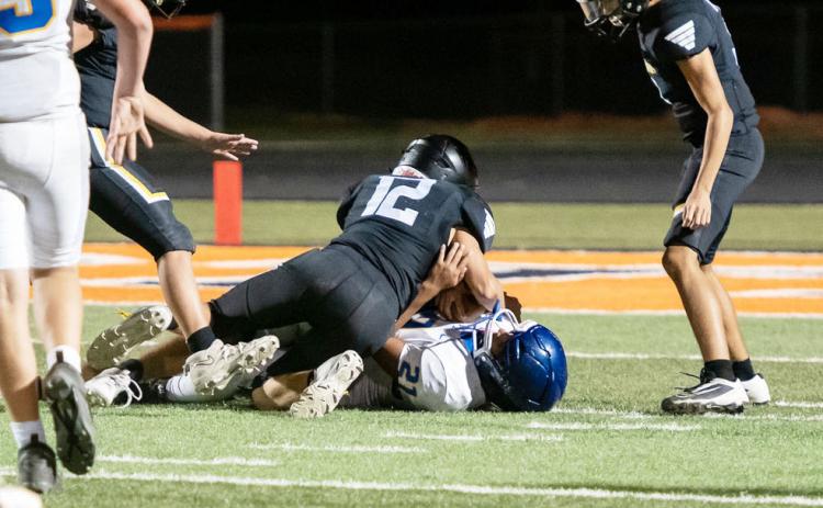Caden Bounds sacks the Veribest QB last week. The road game against Veribest wrapped up the JV season.